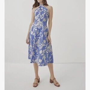 Pact dress sz XXL 2XL Fit & Flare Midi blue white floral halter organic pkts NEW